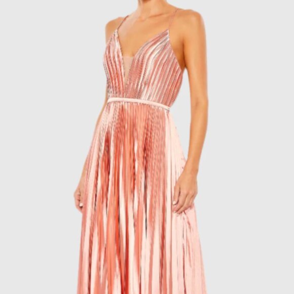 MAC DUGGAL 49039 PLUNGE NECK PLEATED EVENING ROSE GOLD GOWN sz 8 - Picture 4 of 7